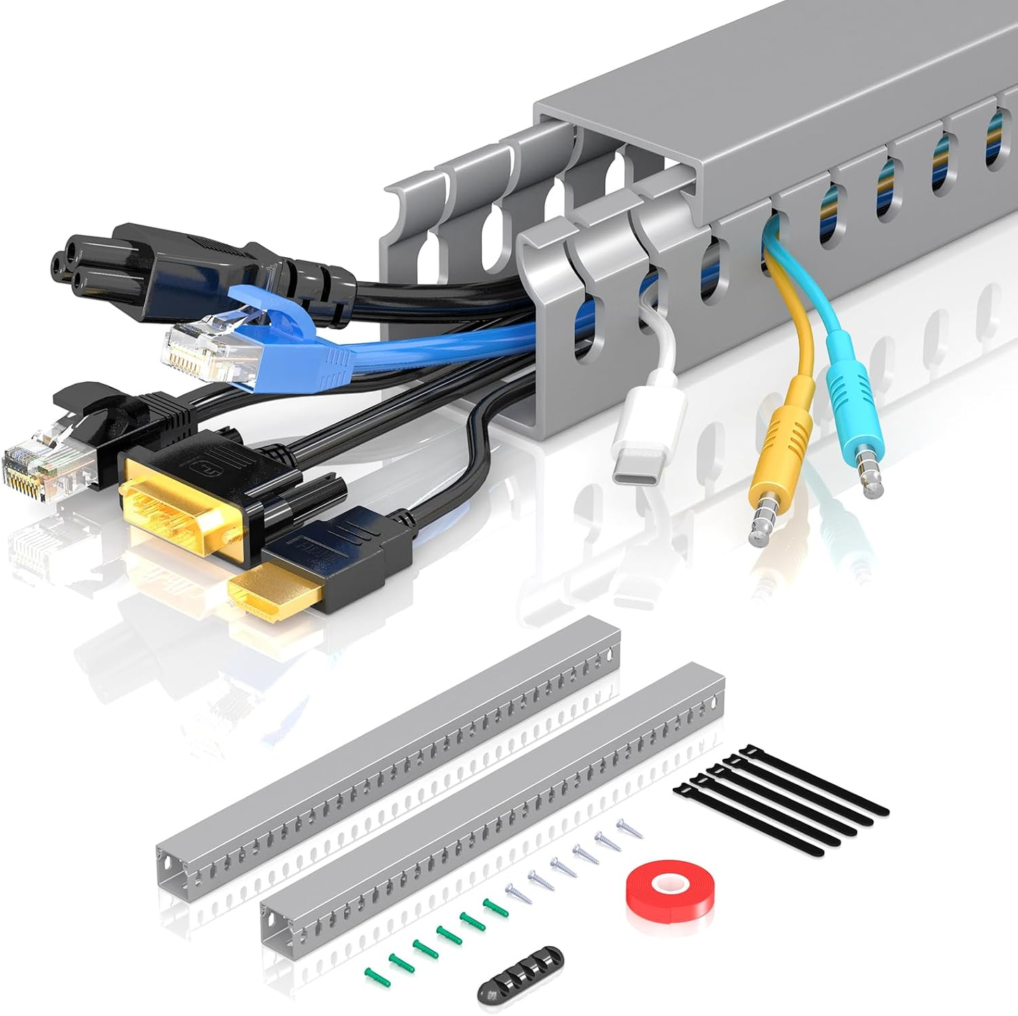 Effortless Cable Management: Open Slot Wire Duct Kit for a Tidy Workspace - 31.4" (2 x 15.7")