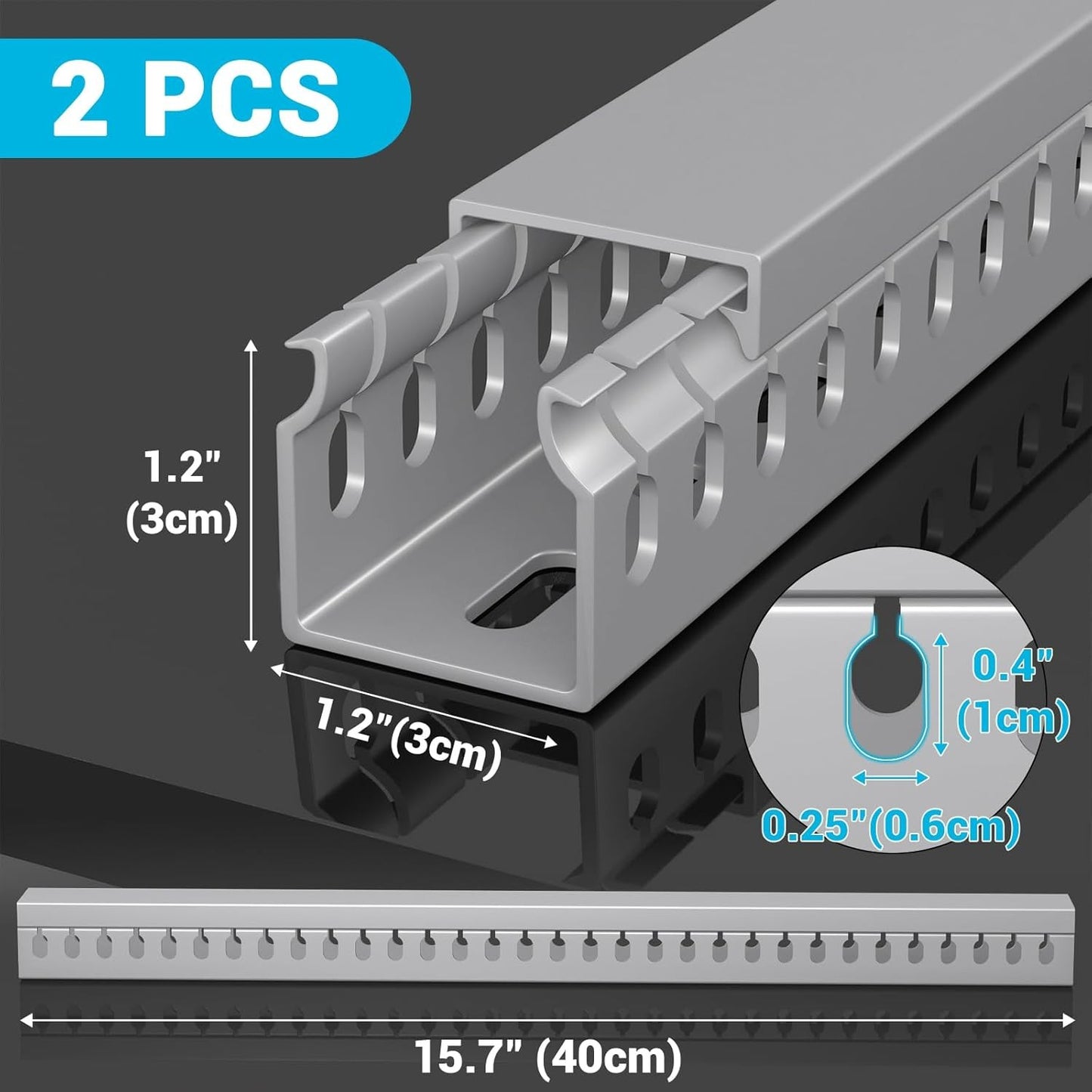 Effortless Cable Management: Open Slot Wire Duct Kit for a Tidy Workspace - 31.4" (2 x 15.7")