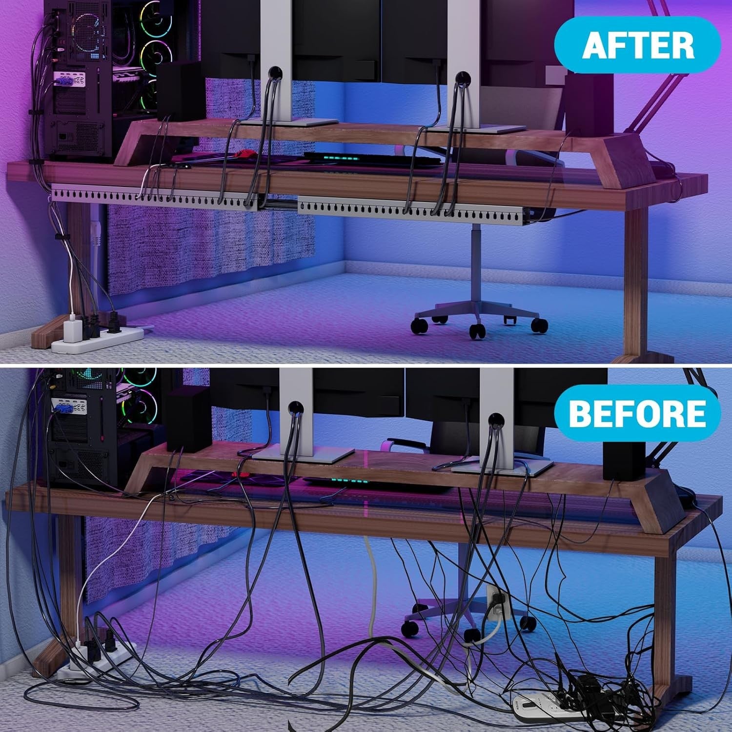 Effortless Cable Management: Open Slot Wire Duct Kit for a Tidy Workspace - 31.4" (2 x 15.7")