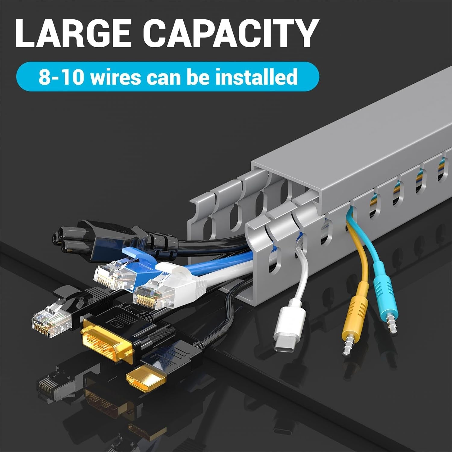 Effortless Cable Management: Open Slot Wire Duct Kit for a Tidy Workspace - 31.4" (2 x 15.7")